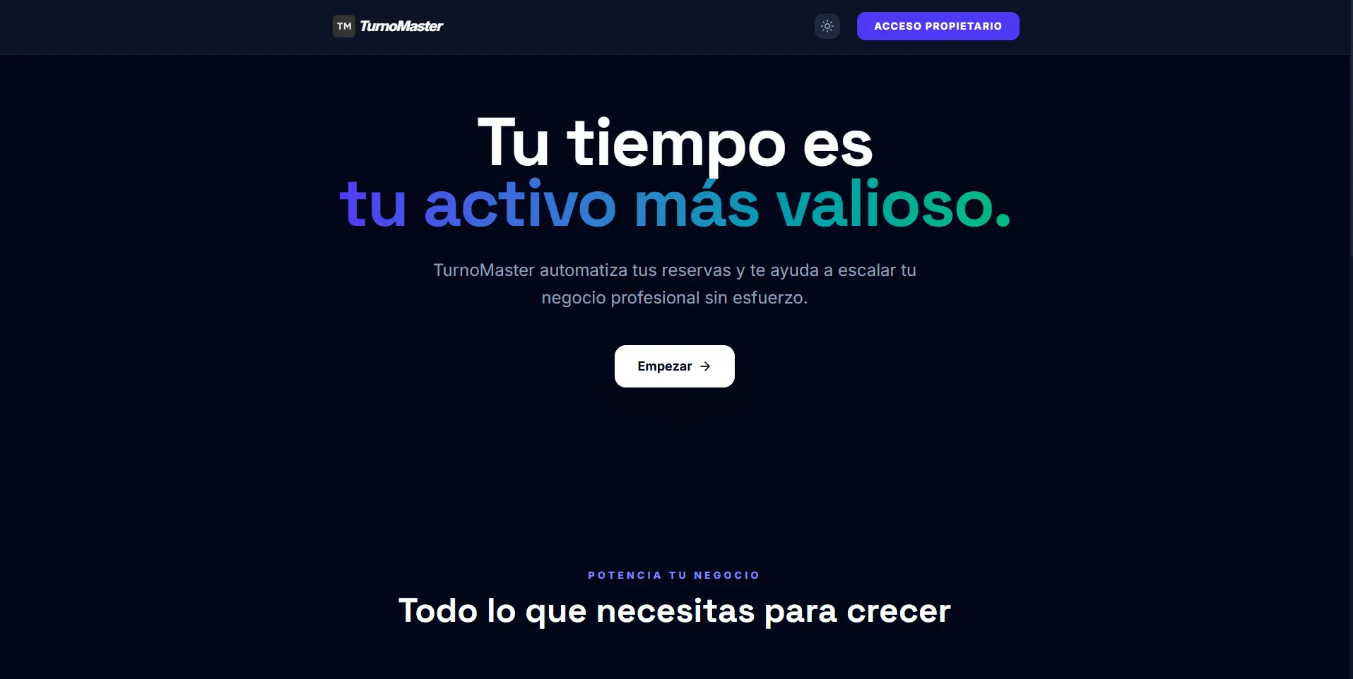 Vista previa del proyecto TurnoMaster: Plataforma para la gestión de turnos y citas.